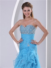 Sweetheart Aqua Blue Organza Ruffles Skirt Prom Dress Dropped Waist