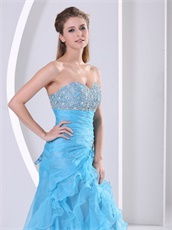 Sweetheart Aqua Blue Organza Ruffles Skirt Prom Dress Dropped Waist