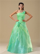 Mint Apple Green One Shoulder Prom Dress With Hand Made Rose Folwers