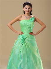 Mint Apple Green One Shoulder Prom Dress With Hand Made Rose Folwers