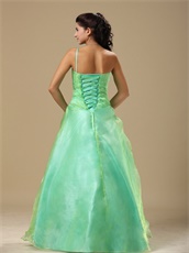 Mint Apple Green One Shoulder Prom Dress With Hand Made Rose Folwers