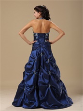 Navy Blue Taffeta Halter Neckline Not Puffy Prom Dress By Designer List