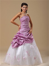 Embroidery Lilac Taffeta Prom Dress With Floor Length White Skirt