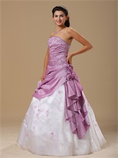 Embroidery Lilac Taffeta Prom Dress With Floor Length White Skirt