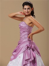 Embroidery Lilac Taffeta Prom Dress With Floor Length White Skirt