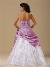 Embroidery Lilac Taffeta Prom Dress With Floor Length White Skirt