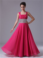 Fuchsia Double Straps Floor Length Prom Dress Ruched Lace-up Back