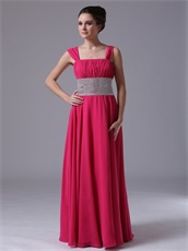 Fuchsia Double Straps Floor Length Prom Dress Ruched Lace-up Back