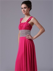 Fuchsia Double Straps Floor Length Prom Dress Ruched Lace-up Back