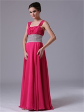 Fuchsia Double Straps Floor Length Prom Dress Ruched Lace-up Back