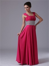 Fuchsia Double Straps Floor Length Prom Dress Ruched Lace-up Back