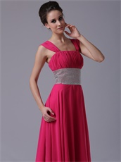 Fuchsia Double Straps Floor Length Prom Dress Ruched Lace-up Back