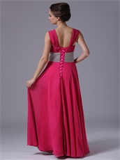 Fuchsia Double Straps Floor Length Prom Dress Ruched Lace-up Back