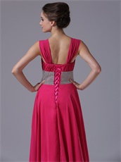 Fuchsia Double Straps Floor Length Prom Dress Ruched Lace-up Back