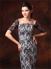 Square Full Black Lace Prom Gowns White Lining and Lace Half Sleeves