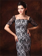 Square Full Black Lace Prom Gowns White Lining and Lace Half Sleeves