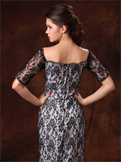 Square Full Black Lace Prom Gowns White Lining and Lace Half Sleeves