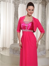 Spaghetti Straps Hot Pink Empire Mother Of Bride Dress and Jacket