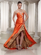 Ready To Wear High Slit One Shoulder Orange Prom Dress Leopard Inside