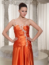 Ready To Wear High Slit One Shoulder Orange Prom Dress Leopard Inside