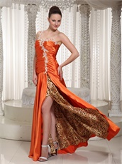 Ready To Wear High Slit One Shoulder Orange Prom Dress Leopard Inside