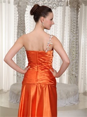 Ready To Wear High Slit One Shoulder Orange Prom Dress Leopard Inside