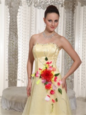 Strapless Floor-length Daffodil Organza Prom Dress With Colorful Petals