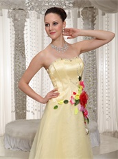 Strapless Floor-length Daffodil Organza Prom Dress With Colorful Petals