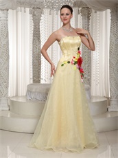 Strapless Floor-length Daffodil Organza Prom Dress With Colorful Petals