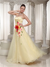 Strapless Floor-length Daffodil Organza Prom Dress With Colorful Petals