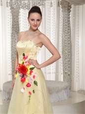 Strapless Floor-length Daffodil Organza Prom Dress With Colorful Petals