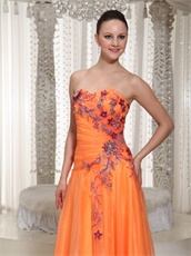 Hot Sell Classical Style Orange Organza Sweetheart Prom Dress Appliques