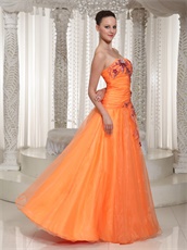 Hot Sell Classical Style Orange Organza Sweetheart Prom Dress Appliques