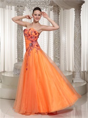 Hot Sell Classical Style Orange Organza Sweetheart Prom Dress Appliques