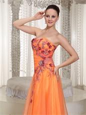 Hot Sell Classical Style Orange Organza Sweetheart Prom Dress Appliques