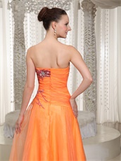 Hot Sell Classical Style Orange Organza Sweetheart Prom Dress Appliques