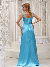 Upper Body Beaded Decorate Sky Blue Evening Dress High Slit