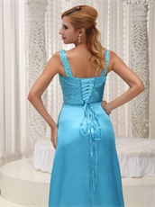 Upper Body Beaded Decorate Sky Blue Evening Dress High Slit