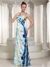 Colorful Imitated Silk Printed Fabric Column Prom Dresses Straps V Neck