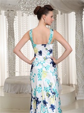 Colorful Imitated Silk Printed Fabric Column Prom Dresses Straps V Neck