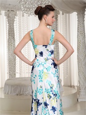 Colorful Imitated Silk Printed Fabric Column Prom Dresses Straps V Neck