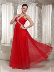 Amazing X-shape Beading Straps Red Prom Dress With Deep V Neck