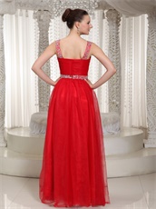 Amazing X-shape Beading Straps Red Prom Dress With Deep V Neck