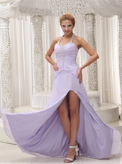 Lavender Halter High Fork Chiffon Evening Party Dress Captivating