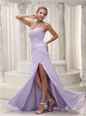 Lavender Halter High Fork Chiffon Evening Party Dress Captivating