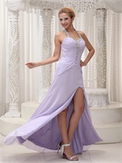 Lavender Halter High Fork Chiffon Evening Party Dress Captivating