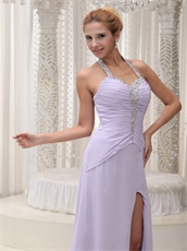 Lavender Halter High Fork Chiffon Evening Party Dress Captivating