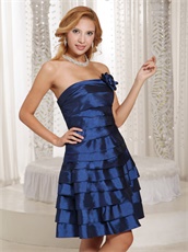 Cascade Layers Navy Blue Taffeta Homecoming Dress Simple