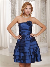 Cascade Layers Navy Blue Taffeta Homecoming Dress Simple