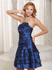 Cascade Layers Navy Blue Taffeta Homecoming Dress Simple